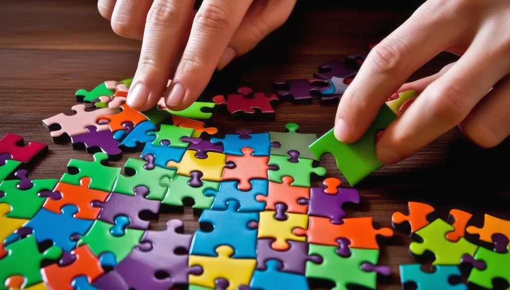 Hands putting together a puzzle